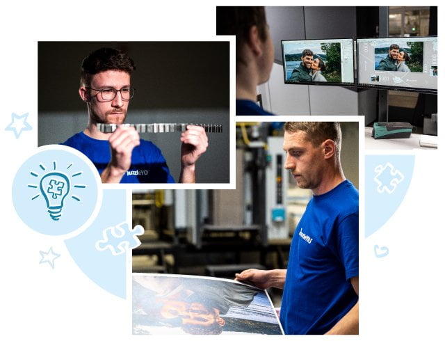 Aitoa käsityötä: työntekijämme painatuksen ja palapelien leikkaustyökalujen suunnittelun parissa 