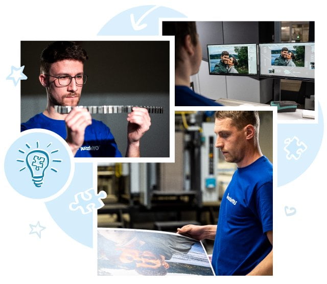 Aitoa käsityötä: työntekijämme painatuksen ja palapelien leikkaustyökalujen suunnittelun parissa