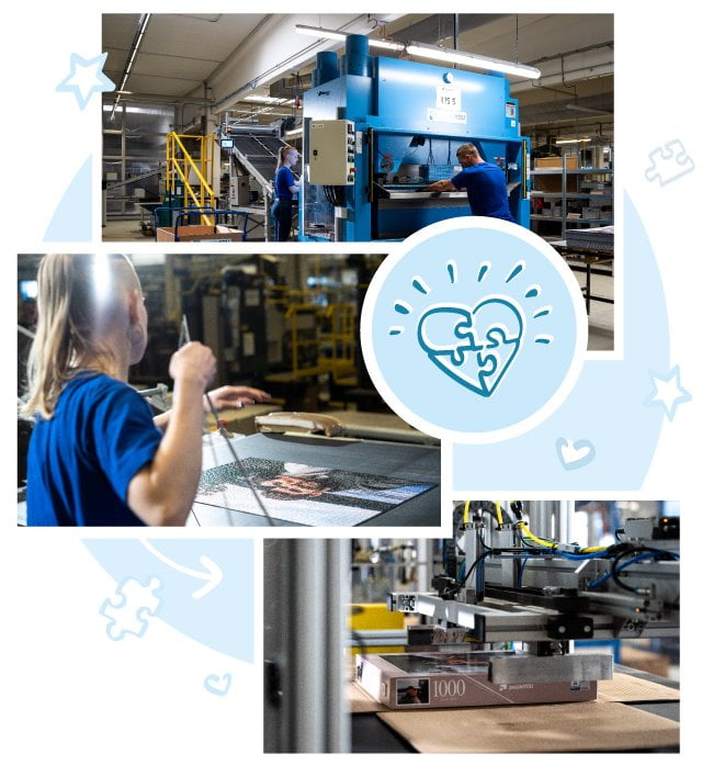 Valmistamamme yksilölliset palapelit ja pelit leikataan tarkkuusterillä ja pakataan yksilöllisesti suunniteltuihin laatikoihin.